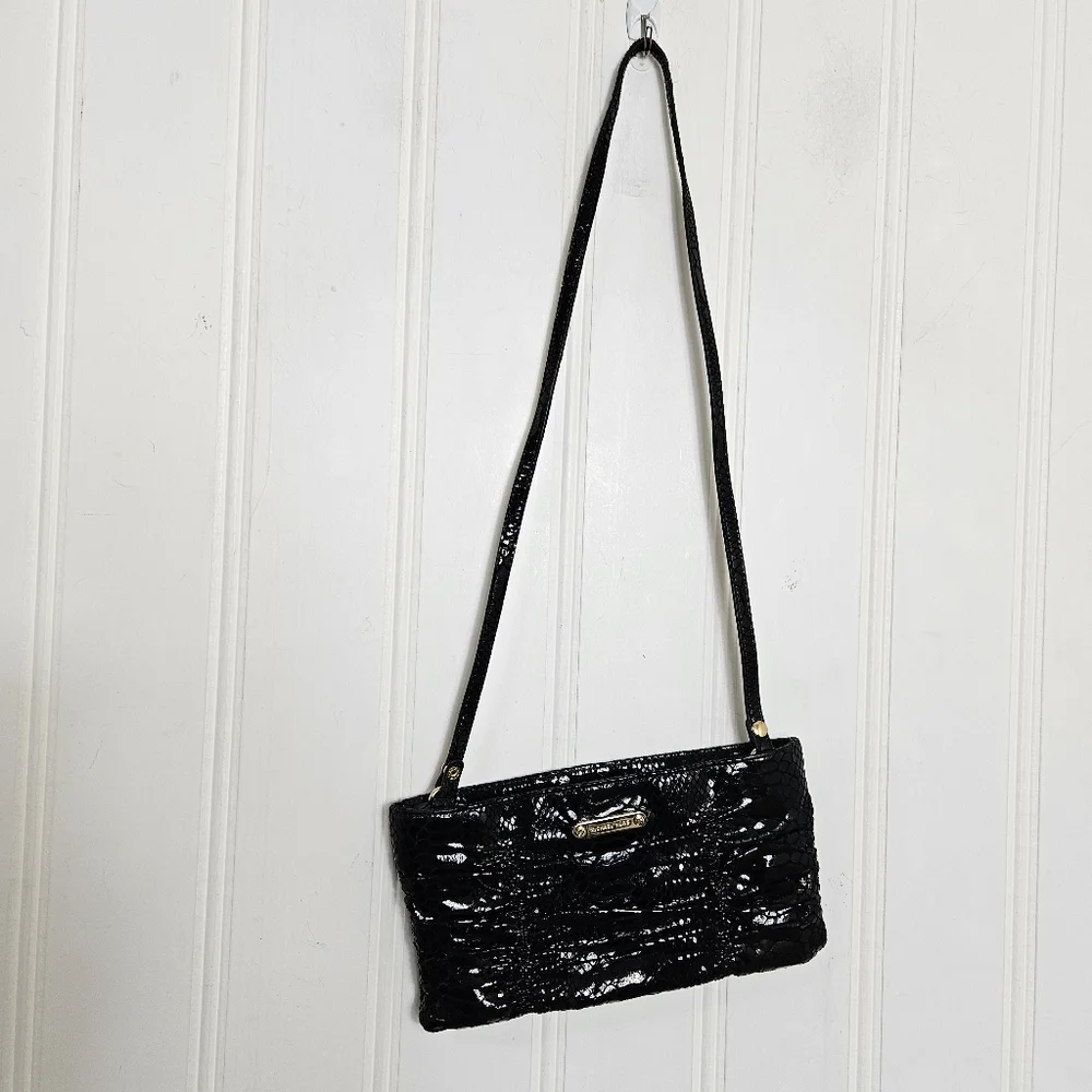 Michael Kors Clutch OS Ruched Leather Convertible Crossbody Shoulder Purse Black